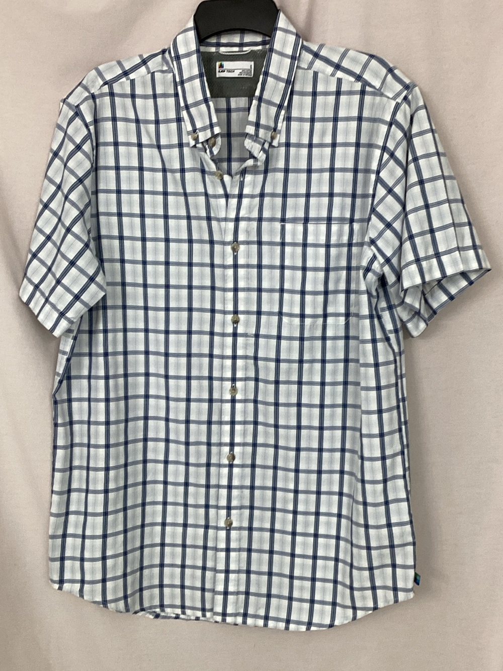 Short-Sleeve Windowpane Button-Down Shirt - Blue/White